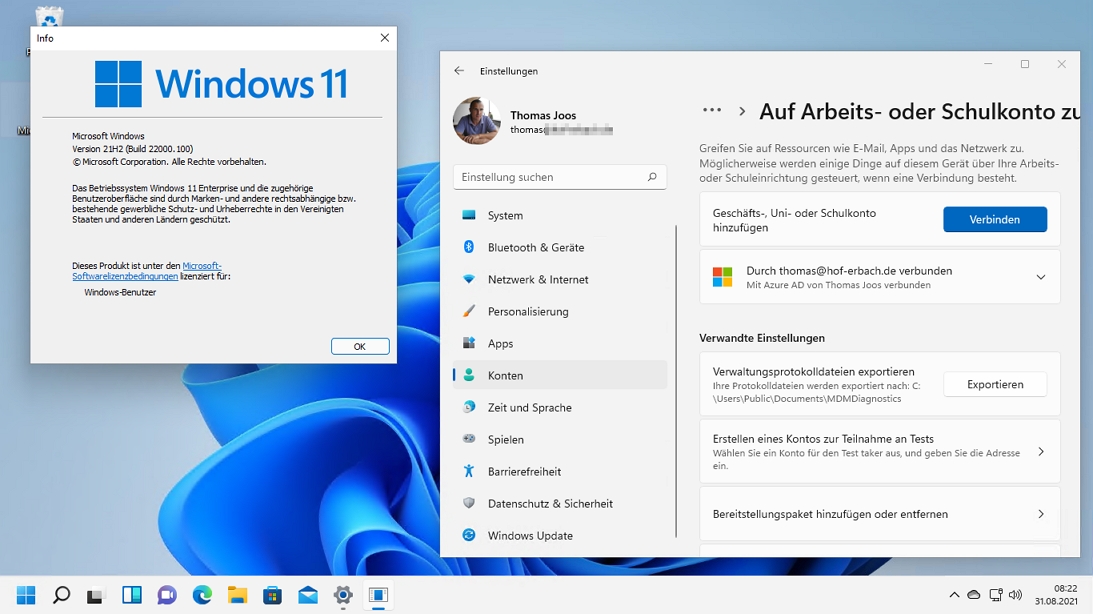 Windows 11 kann sich ebenfalls an Azure AD anmelden, ohne lokales AD zu benötigen.