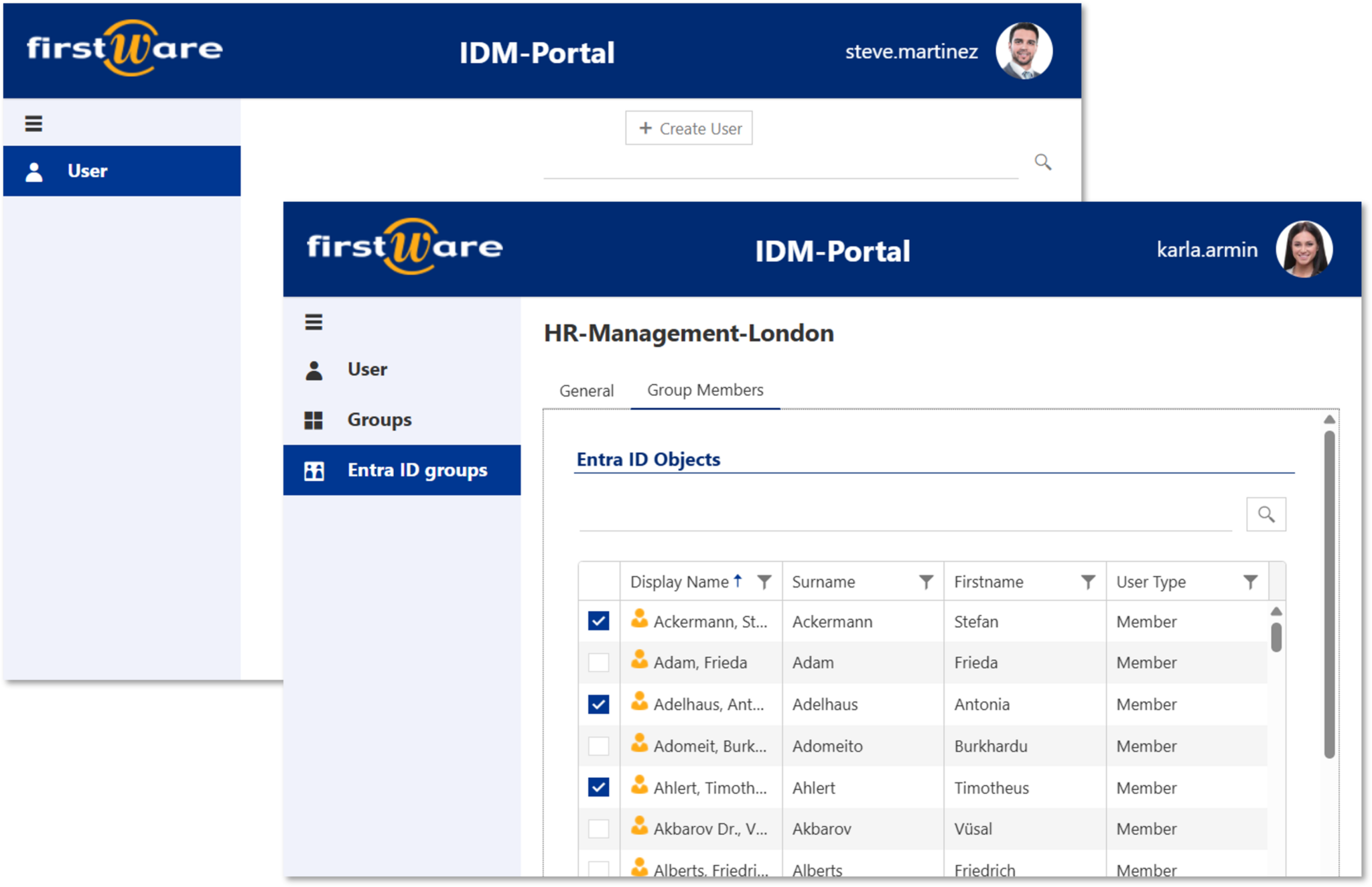 First Idm Interface Management of authorization groups by department heads - FirstWare IDM ...