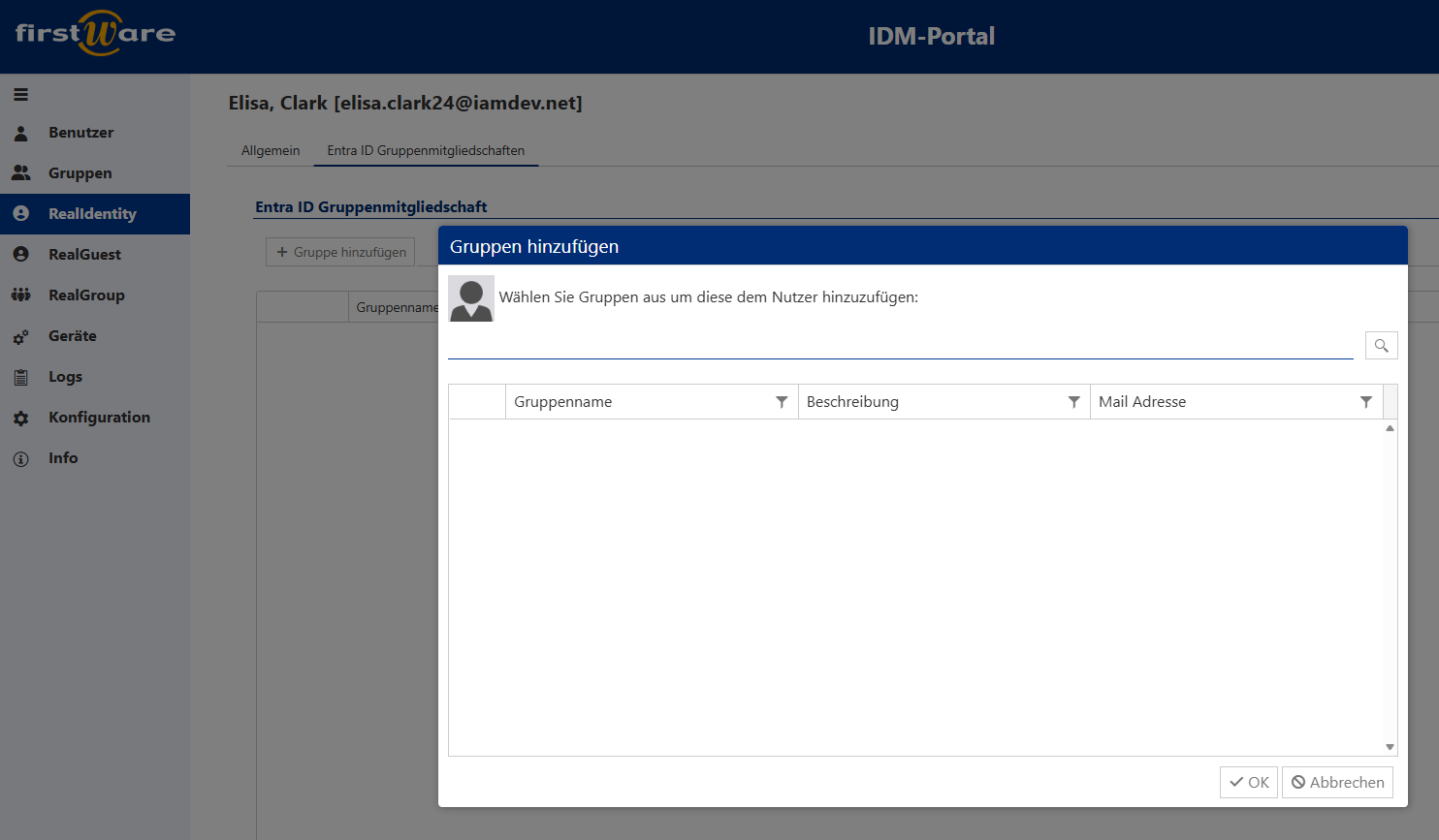 Benutzerfreundliche Ansicht mit IDM-Portal