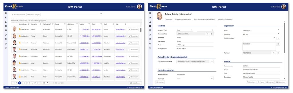 FirstWare IDM-Portal: User-Ansicht und Profilansicht FirstWare IDM-Portal