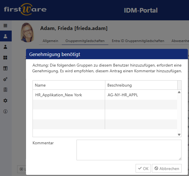 Genehmigungsworkflow im IDM-Portal Genehmigungsworkflow